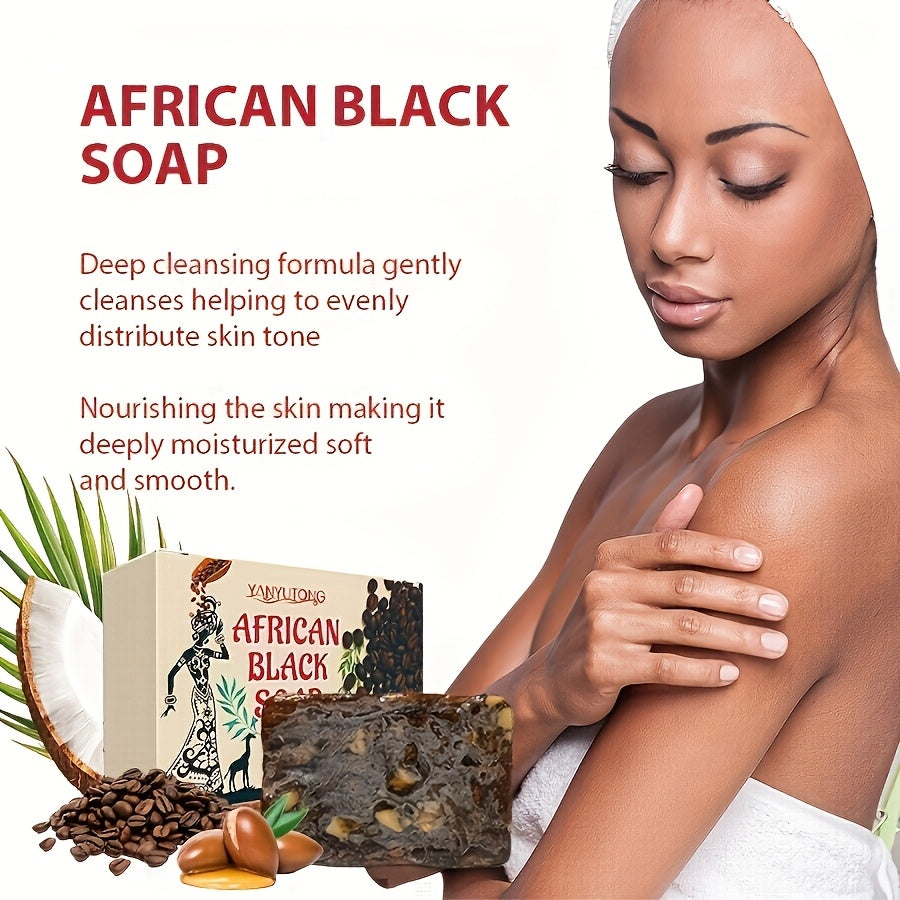 4pcs of 150g African Black Soap, Coffee Soap, Selected Cocoa Beans from West Africa, Deep Cleansing Facial and Body Soap, Oil Control and Moisturizing, Long-lasting Fragrance, Coconut Oil, Rosemary Essential Oil, Deep Cleansi